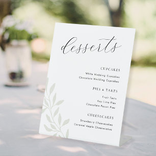 Elegant Sage Greenery Wedding Desserts Menu Pedestal Sign