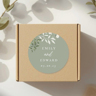 Elegant Sage Greenery Wedding Envelope Classic Round Sticker