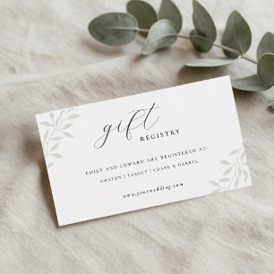 Elegant Sage Greenery Wedding Gift Registry Enclosure Card