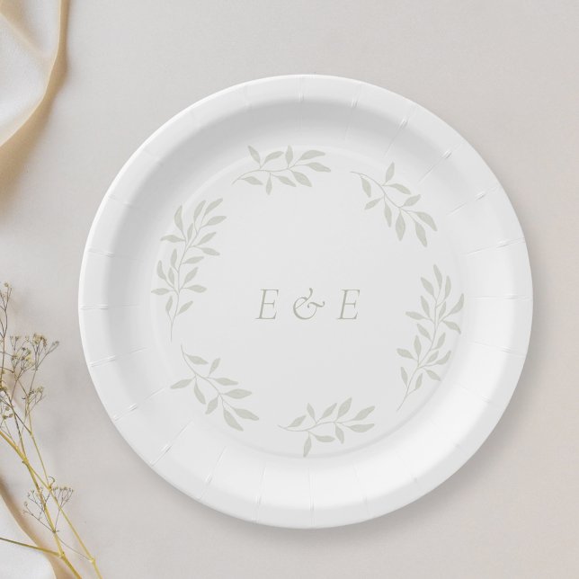 Elegant Sage Greenery Wedding Party Paper Plate (Creator Uploaded)