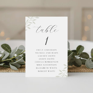 Elegant Sage Greenery Wedding Seating Chart Table Number