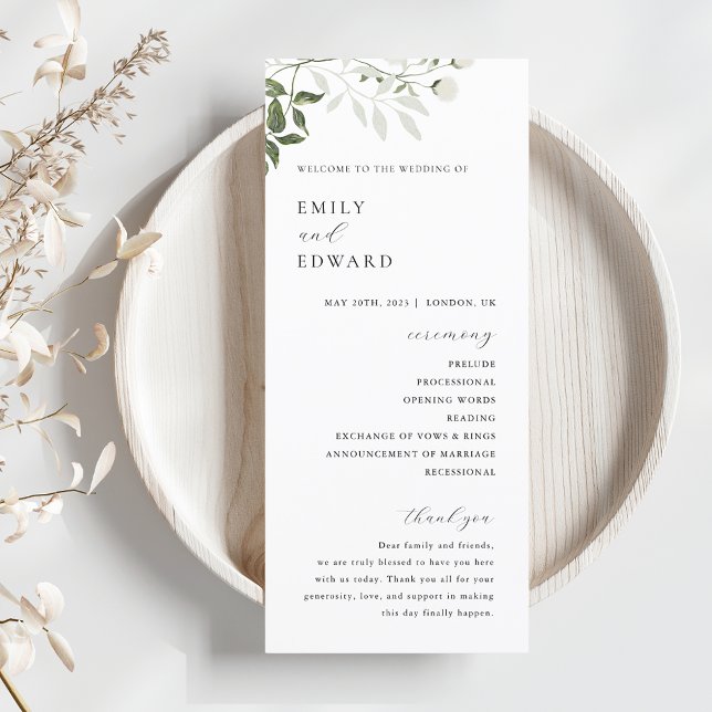 Elegant Sage Greenery & White Floral Wedding Programme (Creator Uploaded)