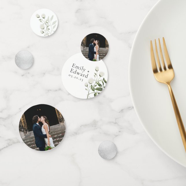 Elegant Sage Greenery & White Floral Wedding Table Confetti (Group)