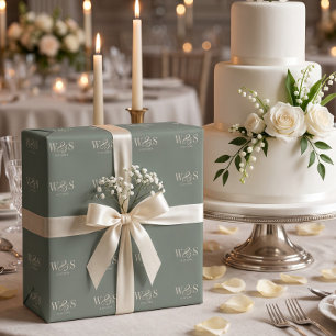 Elegant Sage initial wedding couples Wrapping Paper