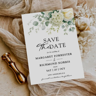 Elegant Sage Ivory Floral Wedding Save The Date Invitation