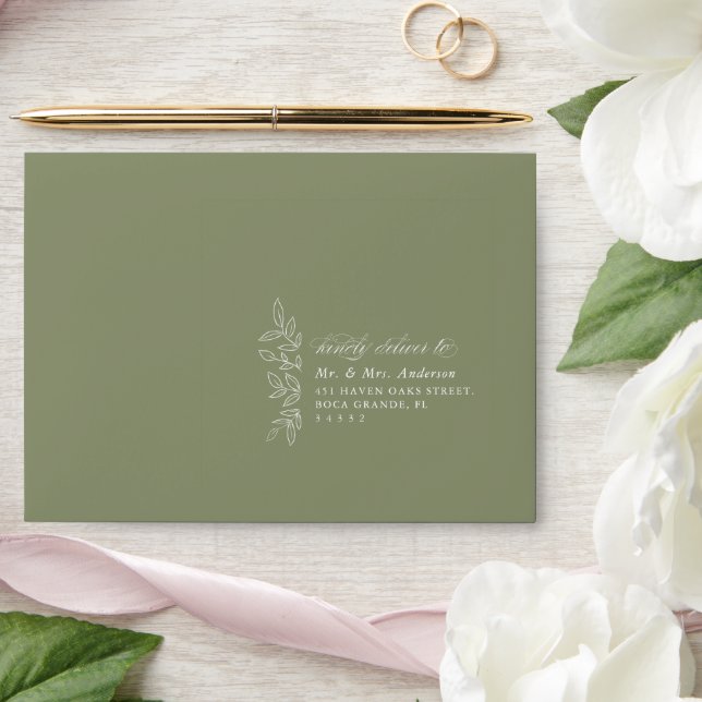 Elegant Sage Minimal Boho Leaf Wedding Envelope (Wedding)