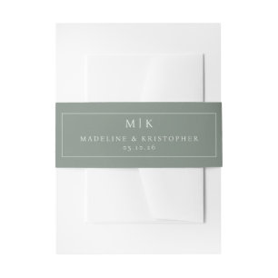 Elegant Sage Minimalist Initials Invitation Belly Band