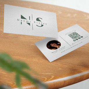 Elegant Sage Minimalist QR Code Professional Photo Business Card