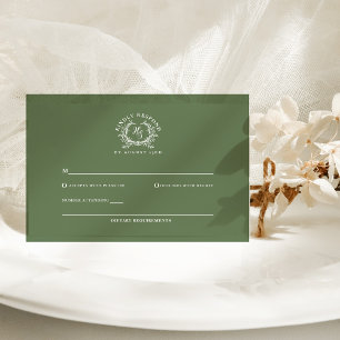 Elegant Sage Monogram Crest Wedding RSVP Card