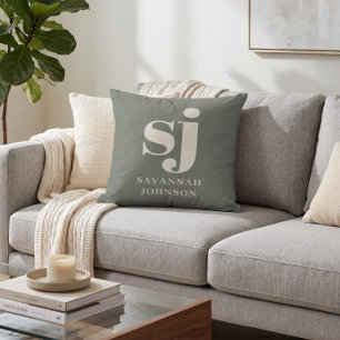 Elegant sage monogram initials cushion