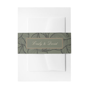 Elegant Sage Monogram Leaves Pattern Invitation Belly Band