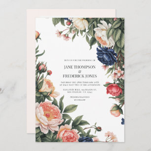 Elegant Sage, Navy & Peach Floral Wedding QR Code Invitation