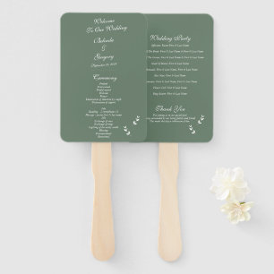 Elegant Sage Olive Green Script Wedding Program Hand Fan