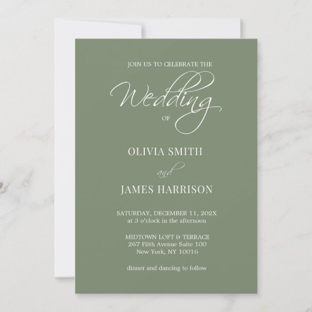 Elegant Sage Olive Green Simple Modern Wedding  Invitation (Front)