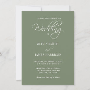 Elegant Sage Olive Green Simple Modern Wedding  Invitation