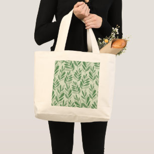 Elegant Sage & Olive Leaf Nature Pattern Large Tote Bag