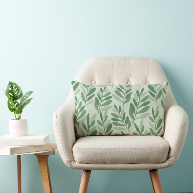 Elegant Sage & Olive Leaf Nature Pattern Lumbar Cushion (Chair)