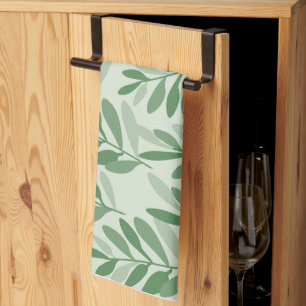 Elegant Sage & Olive Leaf Nature Pattern Tea Towel