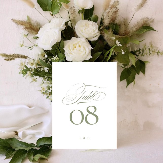 Elegant Sage on White Calligraphy Wedding Table Number (Creator Uploaded)