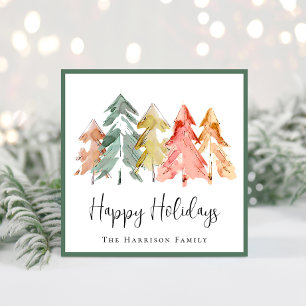 Elegant Sage Pine Tree Watercolor Photo Christmas Holiday Card