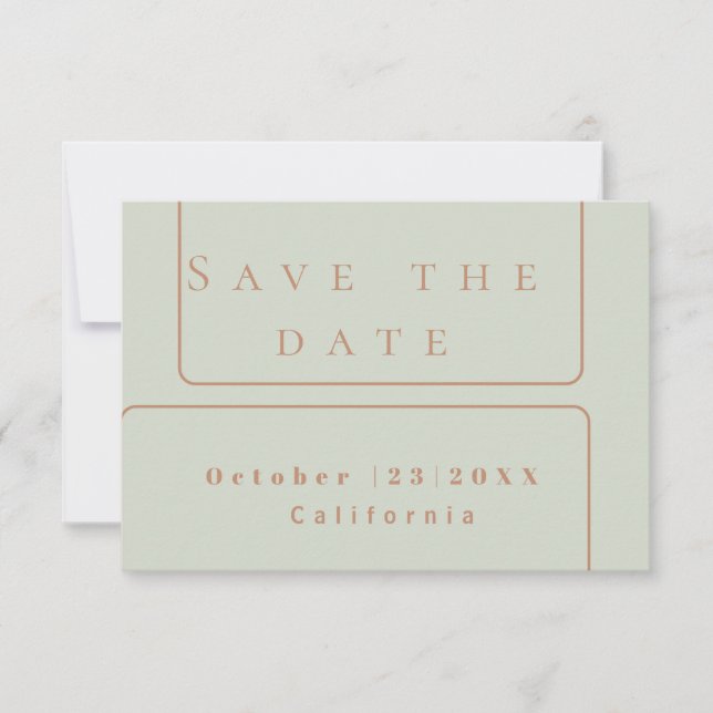 elegant sage  rose gold save the date card (Front)