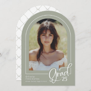 Elegant Sage Simple Arch Photo 2025 Grad Invitation