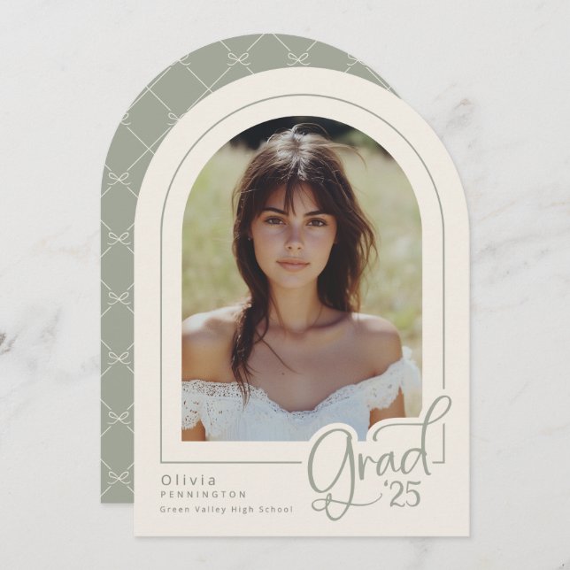 Elegant Sage Simple Photo 2025 Grad Announcement (Front/Back)