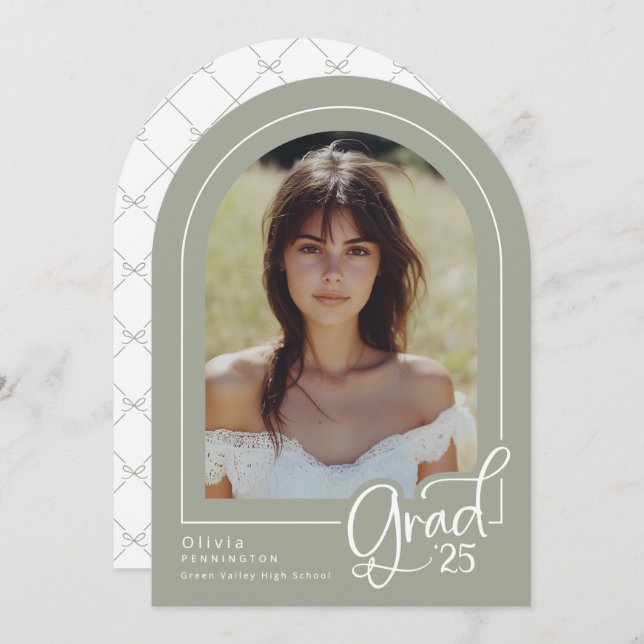 Elegant Sage Simple Photo 2025 Grad Announcement (Front/Back)