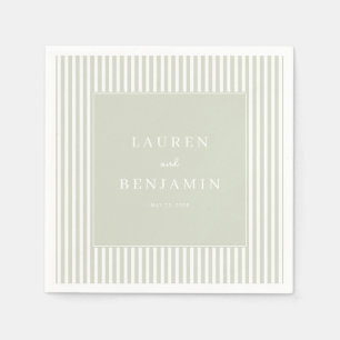 Elegant Sage Striped Minimalist Napkin
