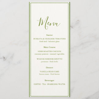 Elegant Sage Striped Wedding Menu