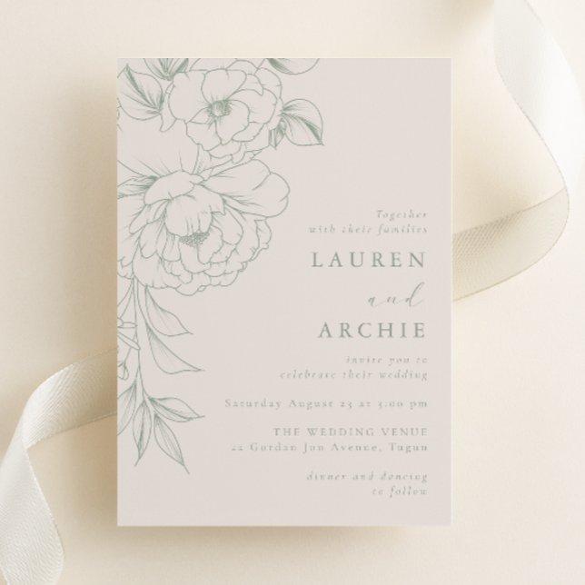 Elegant Sage Vintage Floral Wedding Invitation (Creator Uploaded)