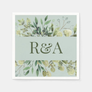 Elegant Sage Watercolor Custom Monogram Wedding  Napkin