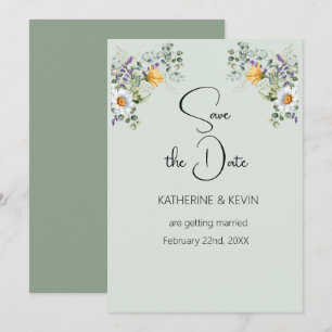 Elegant Sage Watercolor Floral Save the Date Invitation