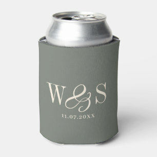 Elegant Sage wedding couples initials Can Cooler