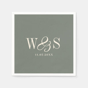 Elegant Sage wedding couples initials Napkin