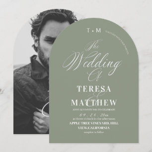 Elegant Sage & White Classic Script Wedding Invitation