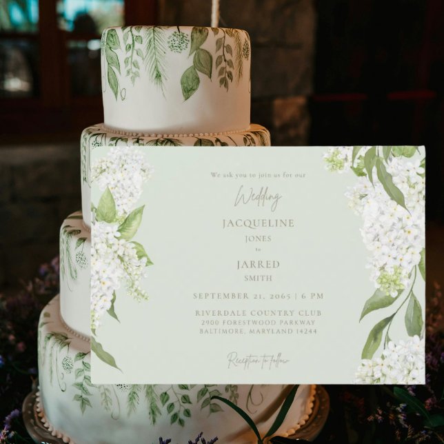 Elegant Sage White Hydrangeas Wedding  Invitation (Creator Uploaded)