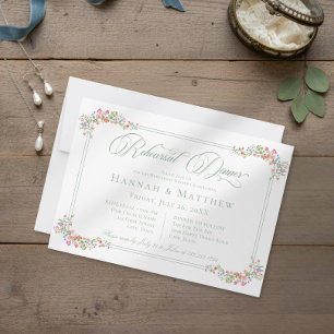 Elegant Sage Wildflower Crest Wedding Rehearsal Invitation