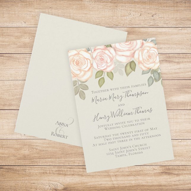 Elegant Sage with Blush Watercolor Floral Invitation (Creator Uploaded)