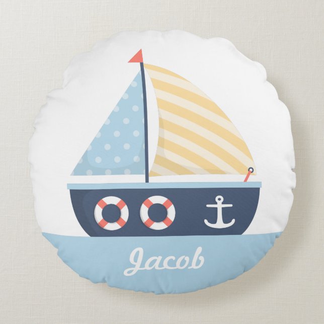 Elegant Sail boat Nautical Theme For Boys Room Round Cushion (Front)