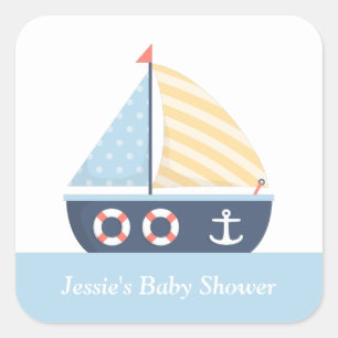 Elegant Sailboat Nautical Baby Shower Square Sticker
