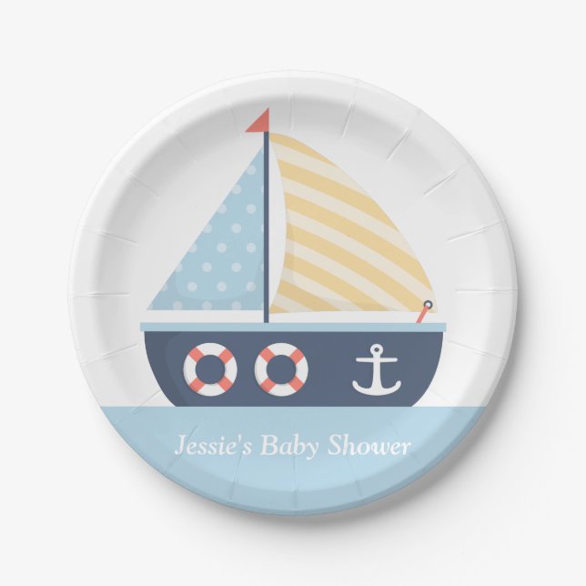 Elegant Sailboat Nautical Baby Shower Supplies Paper Plate (Front)
