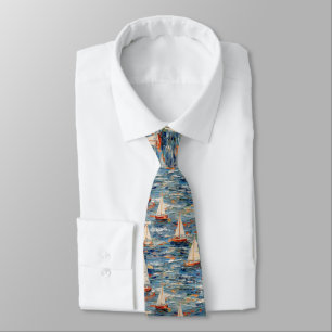 Elegant Sailboat Painting - Nautical Aesthetic Tie