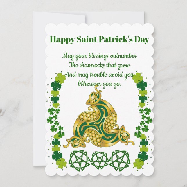 Elegant Saint Patrick's Day Green Shamrocks Celtic Holiday Card (Front)