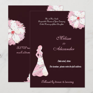 Elegant sakura black pink floral chic silhouette invitation