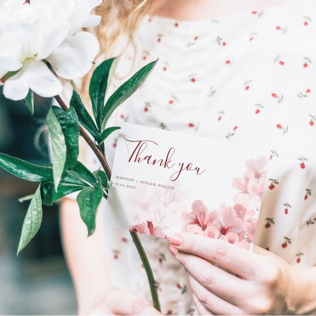 Elegant Sakura Branch modern Spring wedding Thank You Card (Creator Uploaded)