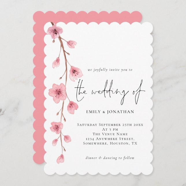 Elegant Sakura Cherry Blossom Wedding Invitation (Front/Back)