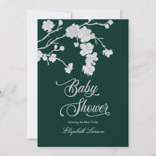 Elegant Sakura Cherry Blossoms Baby Shower Green Invitation