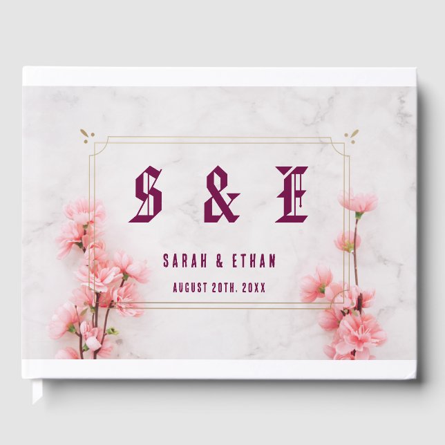 Elegant Sakura Pink floral Cherry Blossom Wedding Guest Book (Front)