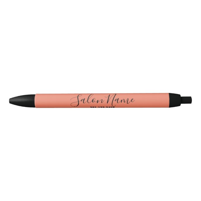 Elegant Salmon Business Salon Name Phone Number Black Ink Pen (Front)